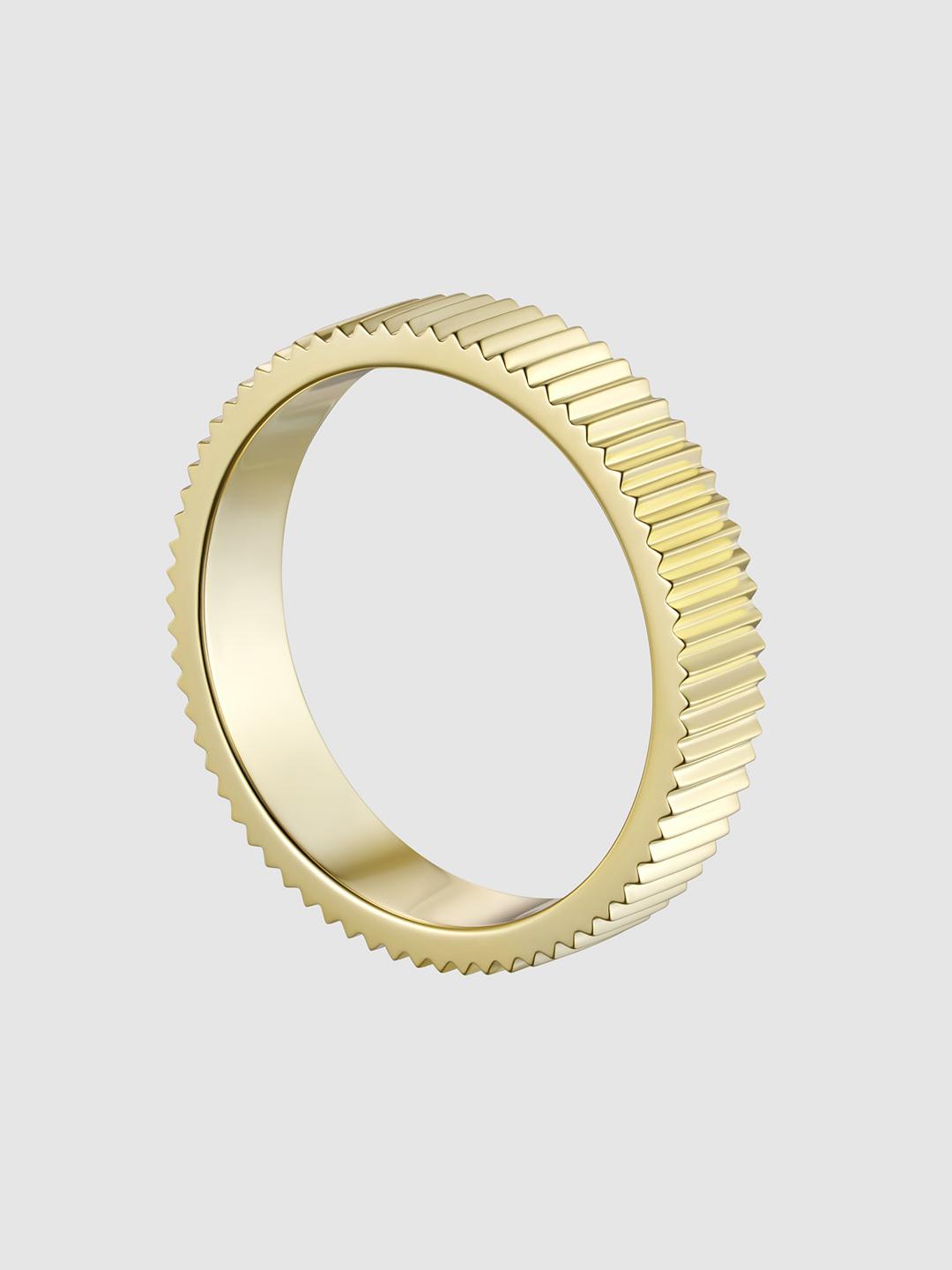 Обручальное кольцо ребристое широкое из лимонного золота