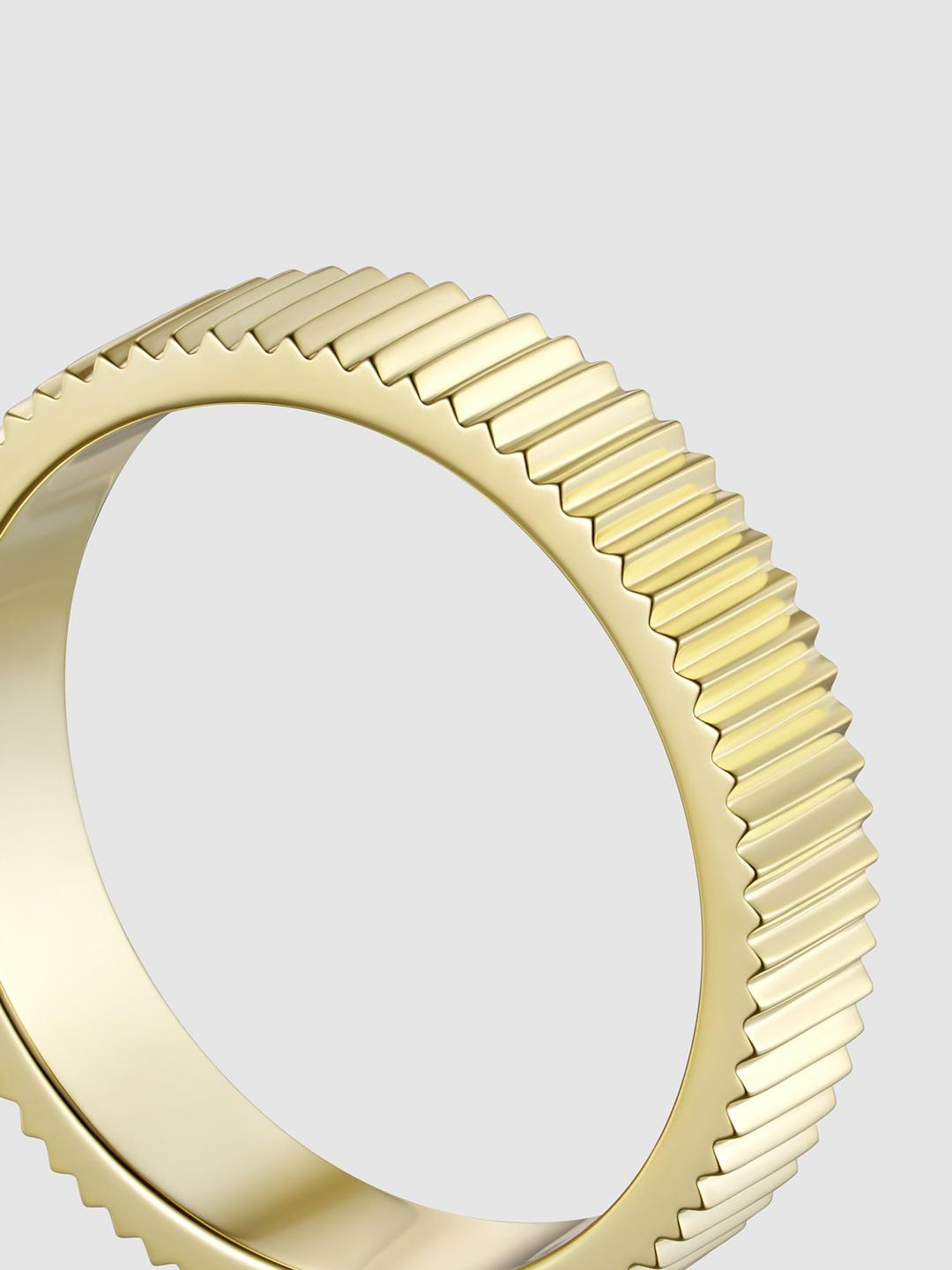 Обручальное кольцо ребристое широкое из лимонного золота