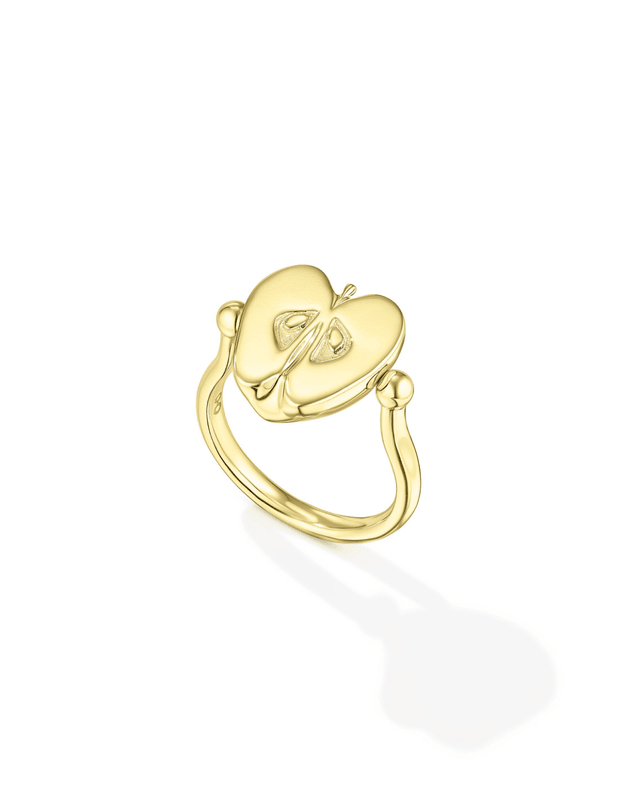 Кольцо-перевертыш половинка яблока с позолотой