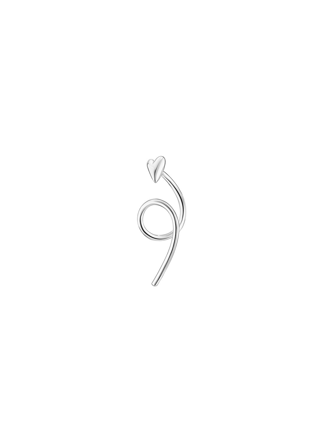 Серьга-завиток сердце из белого золота левая