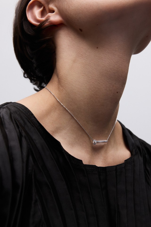 Подвеска стеклярус с горным хрусталем из белого золота